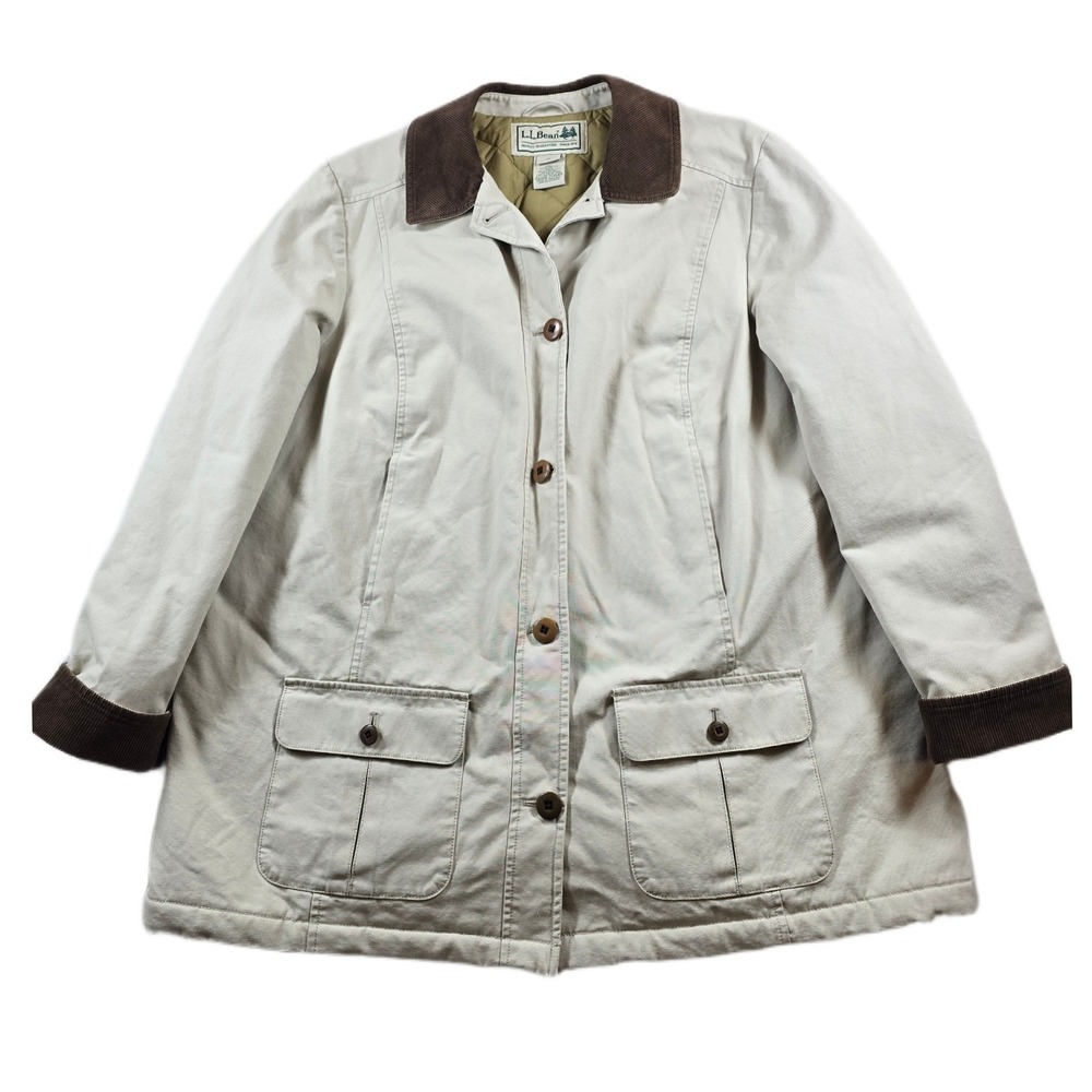 LL Bean Barn Coat Womens 1X Beige Cotton Corduroy Thinsulate Insulated Vintage